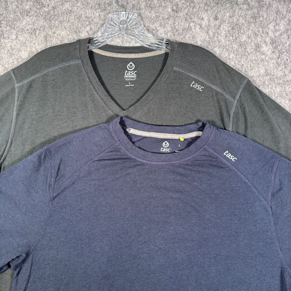 Tasc T Shirt Mens Large Blue Black Performance Bamboo Crew V Neck Bundle Of 2